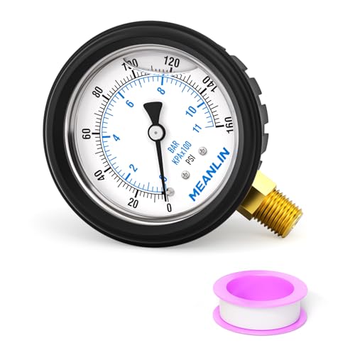 Image of MEANLIN MEASURE 0~160Psi Stainless Steel Liquid Filled Pressure Gauge 1 /4 inch NPT 2.5 inch FACE DIAL with Rubber Protective Sleeve, Lower Mount