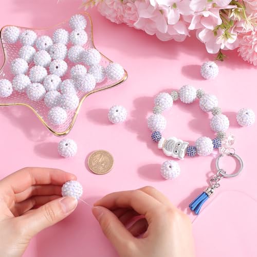 SUNNYCLUE 40Pcs Chunky Resin Rhinestone Beads 20mm White Rhinestone Round Beads Disco Ball Beads Chunky Bead Bulk Bubblegum Beads Spacer Beads for jewellery Making Bracelet Necklace Pen Craft Supplies - Image 3