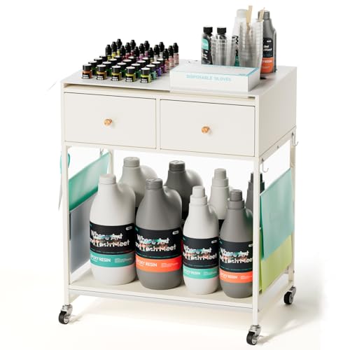 Resiners Resin Mold Storage Cart, Rolling Cart to Organize Resin Supplies, Storage Table for Mica Powder, Pigment, Glitter Powder, Mixing Cups, Mold Accessories