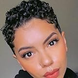 BingSing Short Pixie Cut Wigs for Black Women Synthetic Hair Afro Pixie Wig for Black Women Black Color Short Wigs for Black Women Short Curly Pixie Wigs for Women (Natural Black)
