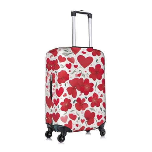 Valentine'S Day Red Heart Flower Print Travel Elastic Suitcase Luggage Baggage Cover Protector, Washable And Anti-Scratch3