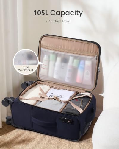 Image of LOVEVOOK Large Softside Suitcases with Wheels Checked Luggage Bag 28 Inch | Large Rolling Suitcase with 8 Spinner Wheels TSA Lock Laptop Compartment Multi-pockets 2 Dividers for Women Men, Travel, Blue