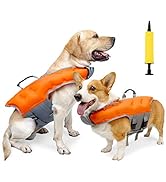 HEYWEAN Dog Life Jacket Inflatable Safety Vest with Rescue Handle Waterproof Nylon Fabric Lightwe...