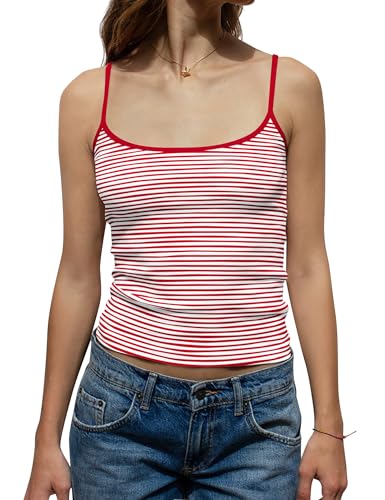 BAIGRAM Women Y2K Vintage Striped Spaghetti Straps Crop Cami Tank Sleeveless Slim Cute Summer Backless Tops Aesthetic Teens2