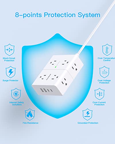 Image of One Beat Surge Protector Power Strip, 6 Ft Ultra Thin Flat Extension Cord with 8 Outlets 4 USB Ports(2 USB C), Flat Plug Power Strip, White Power Strip for Home, Office, Dorm Room Essentials