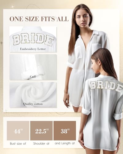 Bride Swimsuit Coverup for Women Wedding Bride White Cotton Linen Beach Shirt Bride Gifts for Bachelorette Party2