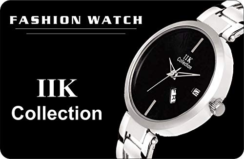 Image of IIK COLLECTION Watch for Women Round Studded Dial |Day and Date Quartz Movemnet |Long Battery Life|Stainless Steel Bracelet Chain Strap|Double Lock Clasp Safety Watches for Girls
