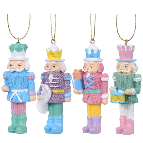 Didiseaon 4 Pcs Christmas Nutcracker Ornaments 8cm /3.14 Inch Resin Hanging Nutcrackers Figures Christmas Miniature Nutcracker for Xmas Tree Traditional Holiday Decor