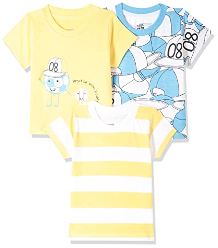 Image of miniklub Boys Yellow & Blue Typography Set Of 3 Striped Cotton T-Shirt