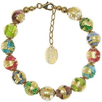Linea Italia GioielliVenetiaurum - Bracelet with Original Murano Glass Multicolor Beads and 925 Sterling Silver - Made in Italy Certified Jewel