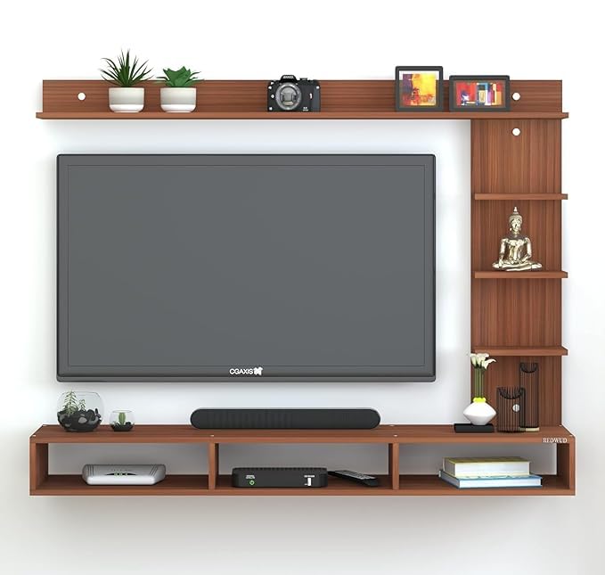 Image of Anikaa Tyron Engineered Wood Wall Mount TV Unit /TV Stand /Wall Set Top Box Stand /TV Cabinet /TV Entertainment Unit with LED Light (Walnut)(Ideal for Upto 42 inch)(D.I.Y)