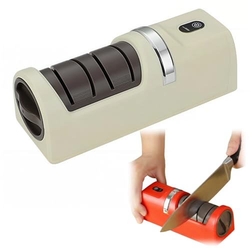 Bonusvogue Aiguiseur automatique pour couteaux de cuisine, aiguiseur électrique sans fil rechargeable, meule diamantée 2 niveaux, base ventouse antidérapante, entretien couteaux cuisine