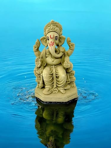 Suninow 100% Eco Friendly Clay Ganesh Idol for Ganesh Chaturthi 7.4 inch | Lalbagh Ganesha | Water Soluble | Ganesh chaturthi Idol | Clay Ganesha Idol (gi1) (gi17) - Image 2