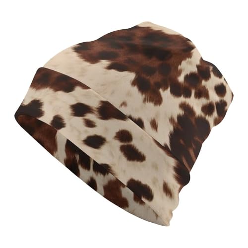 Wide Brim Pullover Hat, Cow Fur Print Printed Beanie Hat,Women Soft Stretch Ski Hat,Universal Knit Hat