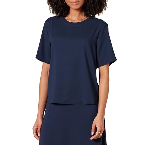 Amazon Essentials Women's Regular-Fit Georgette Short Sleeve Top, Navy, Medium