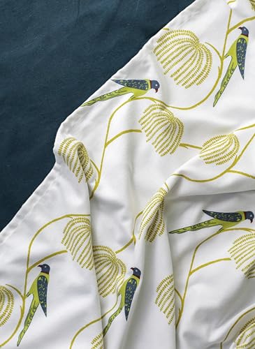 Image of Tranquebar Curtain Co. Window Curtains 5 Feet, 60-65% Room Darkening,Blue Bird Print, Cotton Curtains for Window,Cotton Curtains 5 Feet Set of 3, BackTab Loops, Mithu Green Combo (152 cm) - Set of 3