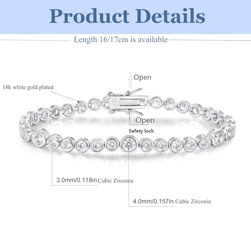 Gemsme Classic Tennis Bracelet for Women and Men -18K White Gold Plated Round Cubic Zirconia Tennis Bracelets 16-17CM2