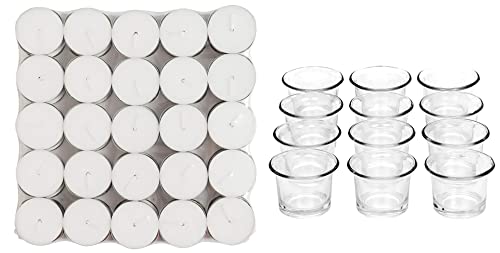 Hosley Unscented White Long Lasting Tea Lights Candles In Bulk 200 With 12 Pcs Clear Glass Oyster Tea Light Holders For Home Restaurants Shabbath Church Weddings Romantic Moments Party Spa Meditation #TOP9