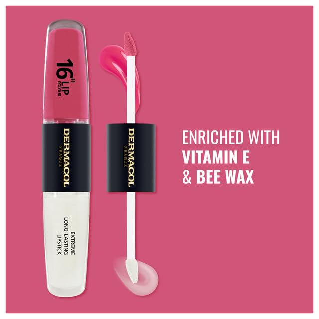 NEW Dermacol, 16-Hour Lip Colour, Highly Pigmented Glossy Lip Stain, Two-Phase Lip Plumper Gloss - Image 3