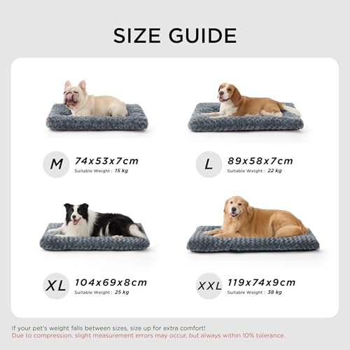 BEDSURE Hundebett mittelgroße Hunde waschbar - wirbelte plüschige Hundekissen mit Sanfte Unterstützung, bürstenplüsch Hundematte mit Rutschfester Unterseite für mittelgröße Hunde, grau,74x53x7cm