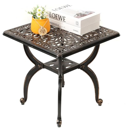Im Freien gegossener Aluminium-Beistelltisch, Patio-Beistelltisch, Hinterhof, Pool, Innenbereich, einfache Wartung, wetterbeständiger Couchtisch, Porch Table, Bistrotisch (47Fang antikes Kupfer)