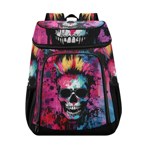 Punk Skull Tie Dye Cooler Backpack Cooler Insulated Leak Proof Lunch Backpack 36 Cans Waterproof Soft for Men Women Picnic Hiking Camping Beach