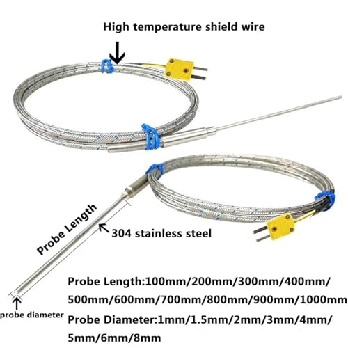 Termopar tipo K de alta temperatura 1100°C con cable de sensor flexible WRNK-191 4