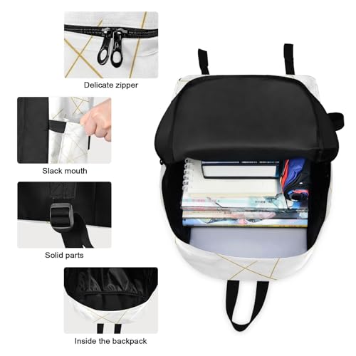 Sac à dos d'école marbre blanc imperméable pour collège et lycée - 3