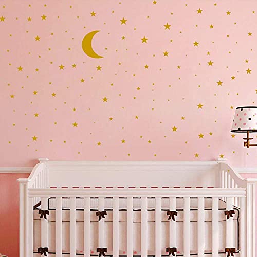 Autocollant mural amovible en vinyle avec lune et étoiles - Pour enfants - Pour décoration de chambre d'enfant - Pour garçons et filles - Pour chambre d'enfant - Doré Cover