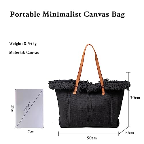 Image of CORIOS Tote Bag for Women Cute Canvas Shoulder Bag Summer Vibe Beach Bag Casual Handbag Bohemian Hobo Bag with Tassels