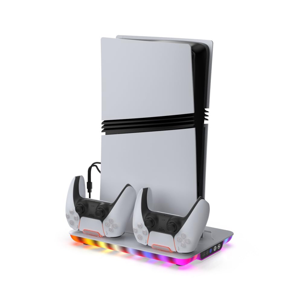 Podstawa chłodząca ze światłami otoczenia do konsoli PS5 Pro/P5 Slim/P5, pionowy kontroler stojaka chłodzącego, stacja ładująca, akcesoria chłodzące