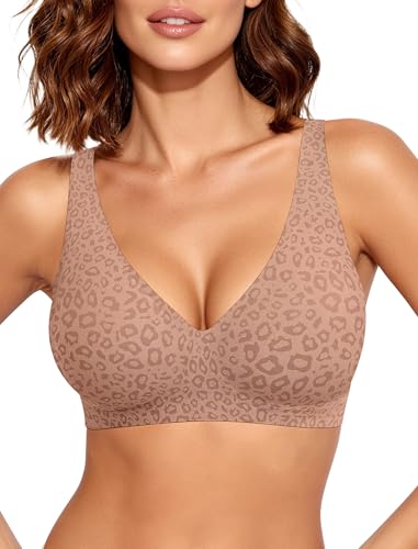 Image of OEAK Womens Deep V Bras Wireless Comfortable Bra Supportive No Underwire Bras Tshirt Push Up Bralettes Plunge Seamless Bra