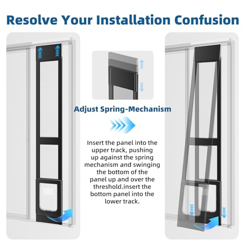 RSEORD Dog Door for Sliding Glass Door, Magnetic Plastic Flap Sliding Door Pet Insert with Lock, Adjustable Height 74.2”-80.7”, No-Cut Installation for Patio Dog Access(Black M) by Rseord - Used condition - Image 3