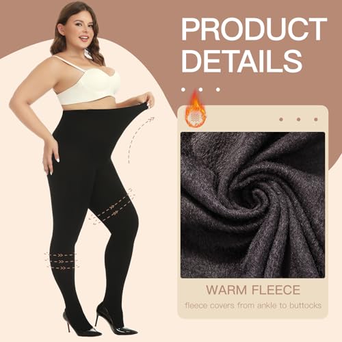 Yilanmy Plus Size Fleece Lined Tights Opaque Thermal Winter Tights Warm Thick Pantyhose for Women 2 Pairs4