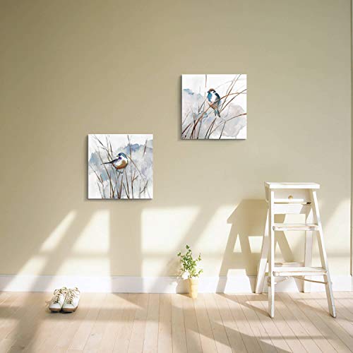 Hardy Gallery Abstract Bird Picture Wall Art: Animal Birds On Reed Artwork Painting On Canvas For Living Room (16” X 16” X 2 Panels) #TOP4