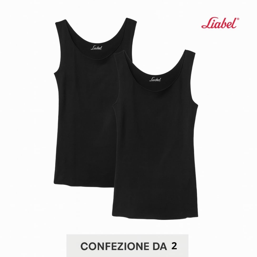 Liabel - Set 2 Maglie Termiche da Donna, Cotone Puro 100%, Mezze Corte o Spalla Larga, Bordo Raso, Trattamento Termico, Felpatura Soffice Bianche e Nere