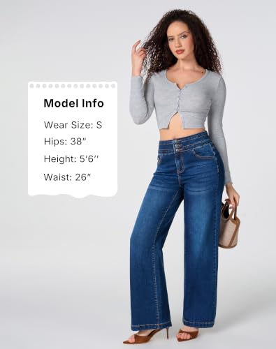 Image of roswear Women's Wide Leg Jeans Casual High Waisted Stretch Baggy Loose Denim Pants