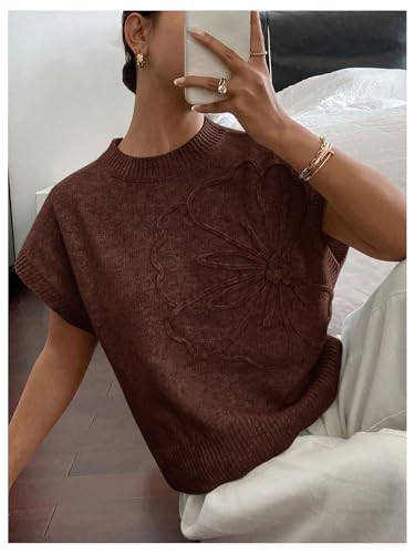 Image of SOLY HUX Women's Short Sleeve Sweater 3D Floral Sweaters Pullover Tank Tops Knit Vest Trendy Fashion Clothing