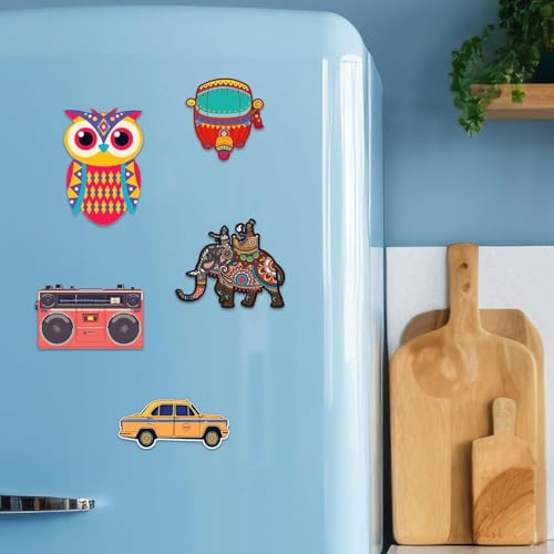 Image of CAPIO ART MDF Wooden Fridge Magnet Pack of 5 | Multicolor Trendy & Aesthetic Designer Door Magnets | Sleek Multipurpose Decorative Magnets for Home, Kitchen, Office & Gifts (Multicolor)