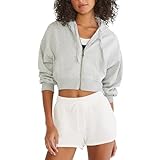 AEROPOSTALE Cropped Full Zip Relaxed Fit Hoodie, Light Heather Grey, X-Large