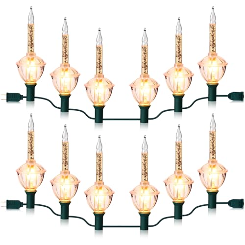Tujoe Juego de 2 tiras de luces de burbujas de Navidad de 13 pies con 12 bombillas doradas E12 para colgar, luces vintage de burbujas de Navidad, listado UL para interiores y exteriores, árbol de