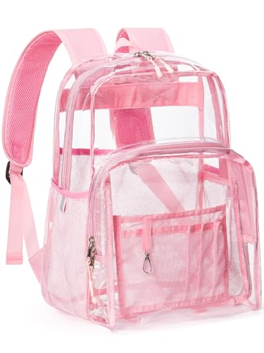 Image of Clear Backpack for School, Heavy Duty Transparent Bookbag | Reinforced Biuld, 0.5mm Thick PVC, Padded Straps, 6 Pockets, Fits Boys /Girls /Adults, for College Work Travel