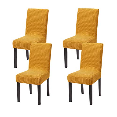 Yucoao 4 Pack Stretch Dining Chair Covers(15.5''-19.5''), Jacquard Chair Slipovers Removable Washable Spandex Furniture Protector Covers, Gold