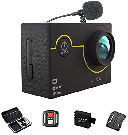 PROCUS Rush 2.0 (Full Pack) 16MP 4K HD Action Camera Waterproof with External Mic and WiFi (Black)