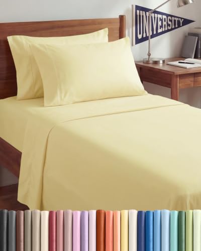 Image of Twin 4 Piece Bed Sheet Set - Breathable & Cooling Sheets - Butter Yellow