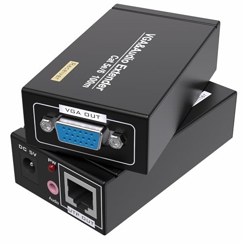 MOERISICAL VGA Cat5e Cat6 Extender 300ft Video Repeater Over Ethernet Cable, up to 100m, Sender+Receiver