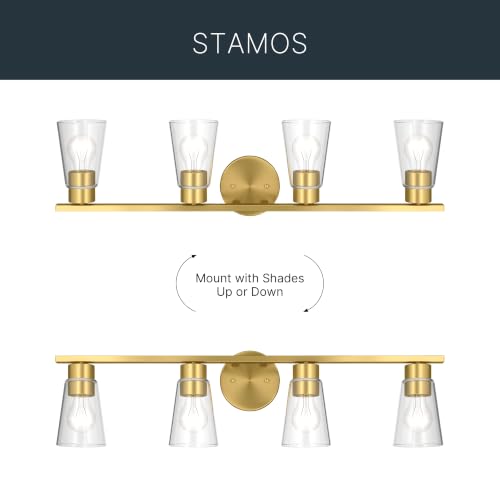 Image of Kichler Stamos 31.25 inch 4-Light Soft Modern Vanity Light with Clear Glass in Brushed Gold, (8.25 inch H x 31.2 5 inch W), 55122BGCLR