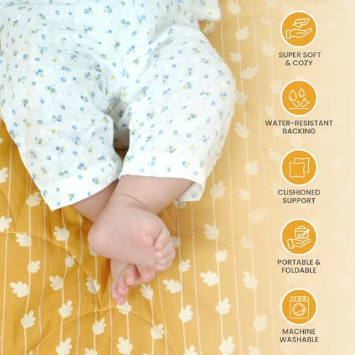 Image of TIDY SLEEP Waterproof Baby Messy Mat | Multipurpose Splash Mat for Under High Chair, Art & Craft, Feeding, Playtime | Anti-Slip, Easy Clean, Foldable | 95x95 cm | Golden Petals