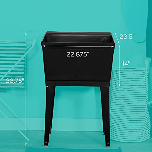 Image of 19 Gallon Utility Sink Laundry Tub by JS Jackson Supplies with Adjustable Metal Legs, Ideal for Laundry room, Basement, or Garage Workshop. Heavy Duty Shop Sink. No Faucet Included (Black)