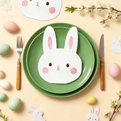 40 Stück Servietten Ostern Frühling Hasen Form - Süße Osterservietten Klein 3-lagig - Oster Tischdeko Hase für Kindergeburtstag Party - Papier Deko Weiß Rosa